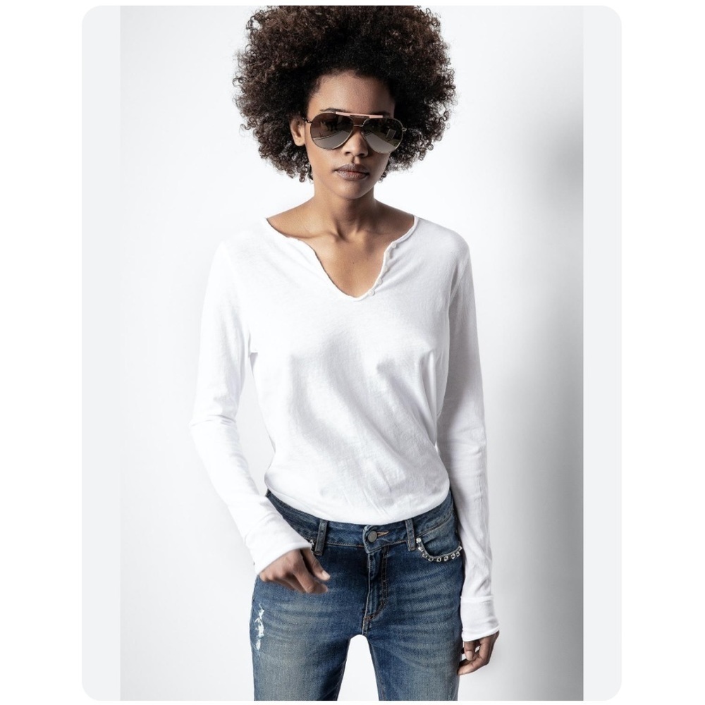 Zadig & Voltaire Long Sleeve Tunisen Skull T- Shirt in White- Small.